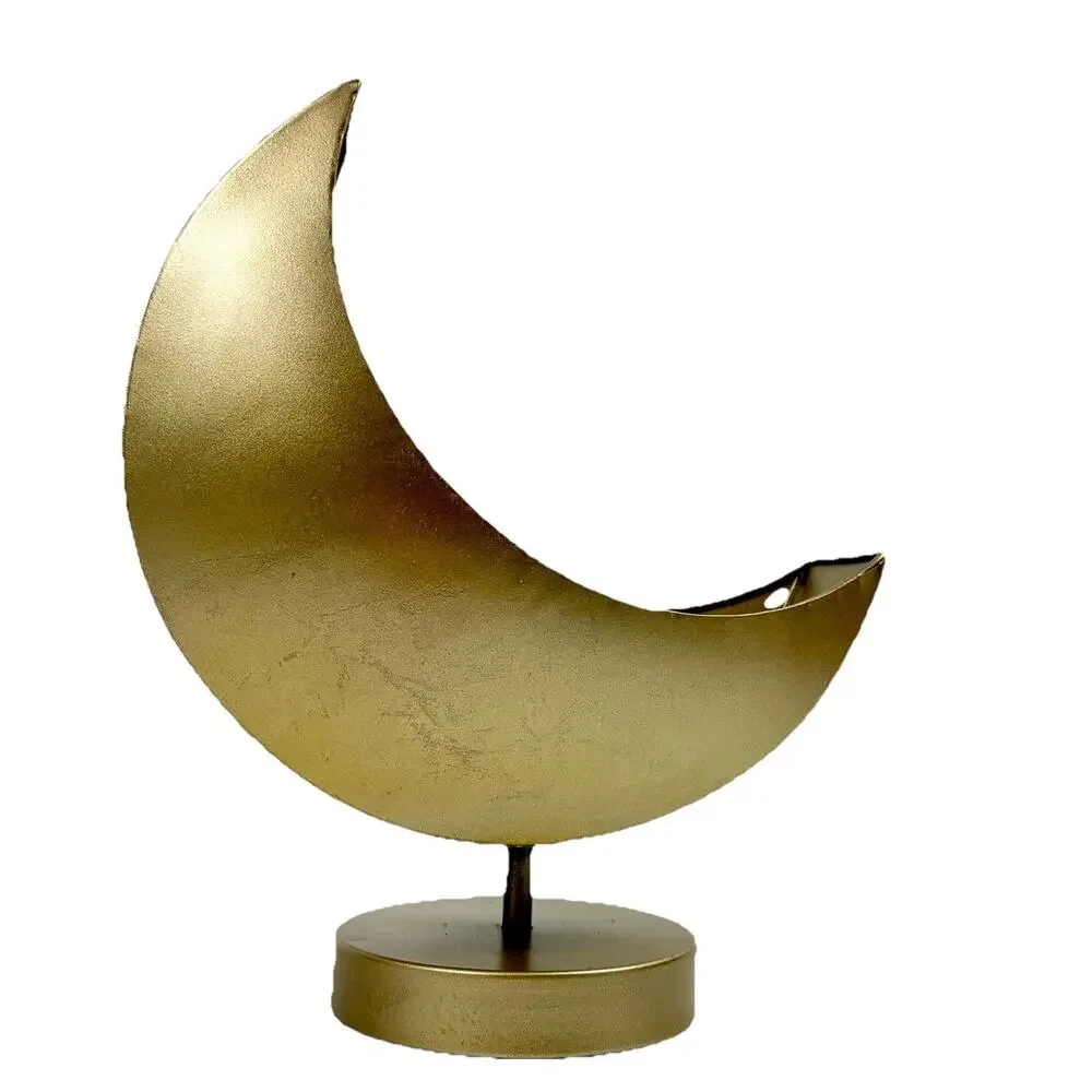 Gold Tone Crescent Moon Pedestal Planter Candle Holder Celestial Whimsigoth